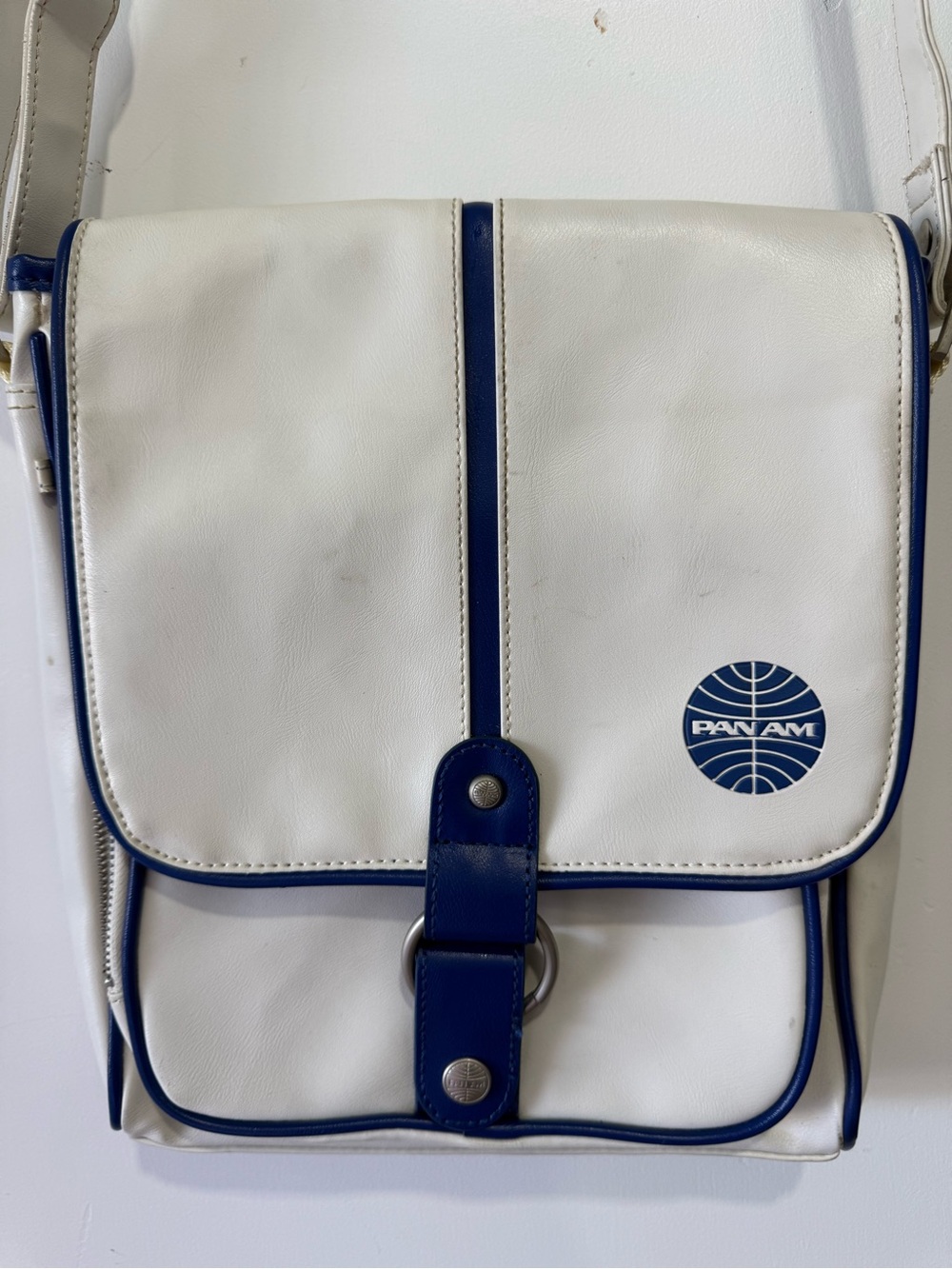 Pan Am Airlines Traffic Messenger Bag Navy and White Lined - Urban Outfitters